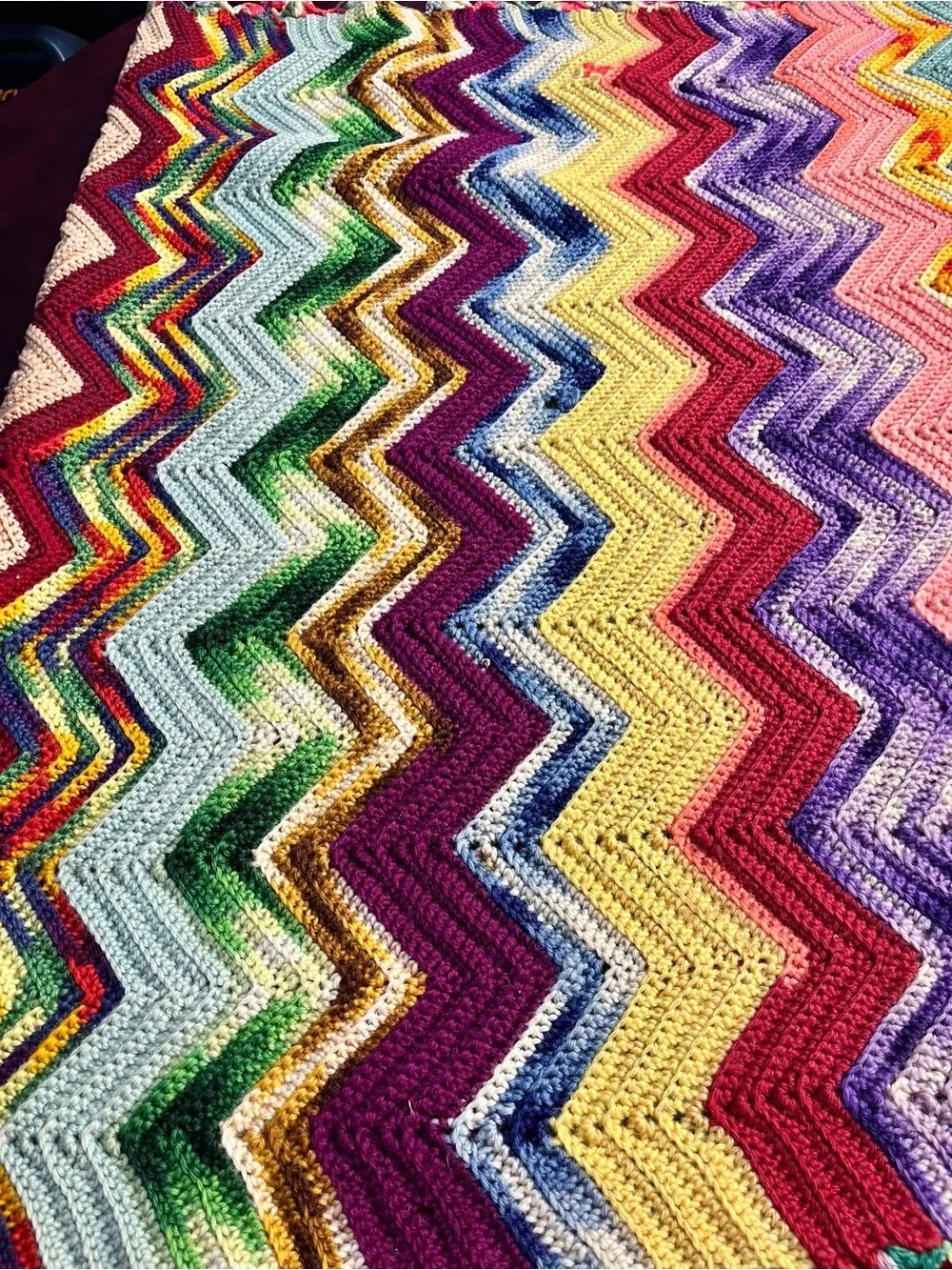 Vintage Crochet Chevron Afghan Throw Blanket Pastel Ripple 76”x38”